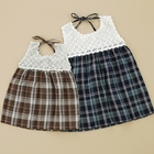 Biquette - Crochet-Top Sleeveless Plaid Dress with Ties