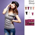 Kiwi Shop - Zip-Accent Button-Front T-Shirt