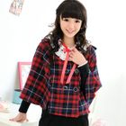 59 Seconds - Set:Double Breasted Plaid Capelet + Crochet Collar