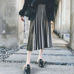 Bloombloom - Pleated Velvet Midi Skirt Bloombloom - Pleated Velvet Midi Skirt