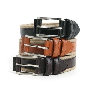 Faux-Leather Trim Canvas Belt