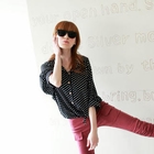 Tokyo Fashion - Dolman Sleeve Drawstring Dotted Shirt