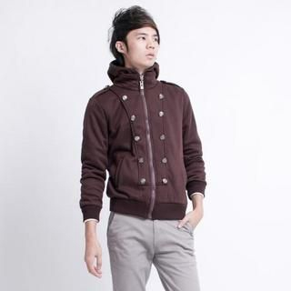 Button-Accent Hooded Zip-up Parka