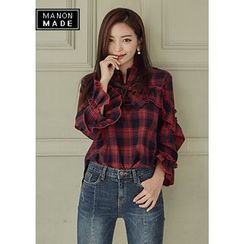 Chlo.D.Manon - Tie-Neck Frilled Tartan-Plaid Top Chlo.D.Manon - Tie-Neck Frilled Tartan-Plaid Top
