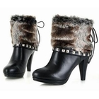 Smoothie - Genuine Leather Faux Fur-Detail Boots