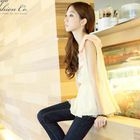 Tokyo Fashion - Contrast-Trim Pleated Chiffon Top
