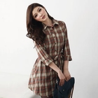 OrangeBear - Tie-Waist Plaid Shirtdress