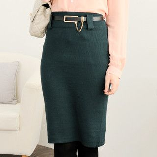 Knit Pencil Skirt + Belt