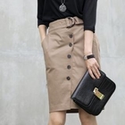 CLICK - Elastic-Waist Button-Front Pencil Skirt
