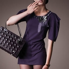 Moonbasa - Pleated-Neckline Appliqué Tunic