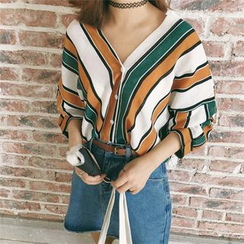 MePanda - Striped V-Neck Blouse MePanda - Striped V-Neck Blouse