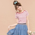 YUMI - Button-Shoulder Striped T-Shirt