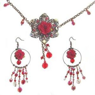 Unique romantic red rose choker & earrings set Unique romantic red rose choker & earrings set