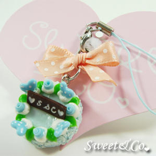 Sweet Ribbon Blue Rose Cake Cell Phone Strap