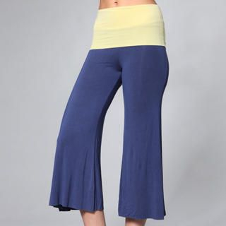 Contrast-Waistline Gaucho Yoga Pants