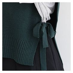 Sechuna - V-Neck Beribboned-Side Knit Vest Sechuna - V-Neck Beribboned-Side Knit Vest