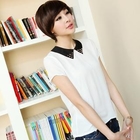 Meteshow - Contrast-Collar Pleated-Back Top