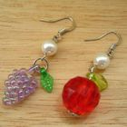 Fit-to-Kill - Colorful apple and grape with Pearl Earrings