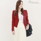 Stylementor - Faux-Leather Sharp-Shoulder Jacket