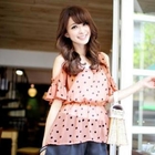 Tokyo Fashion - Cut Away-Shoulder Dotted Top