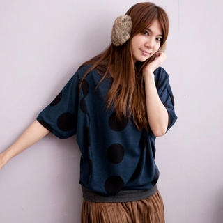 Elbow-Sleeve Polka Dot Panel Top Elbow-Sleeve Polka Dot Panel Top