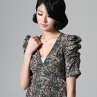 SARAH - Patterned Shirred Sleeve Top