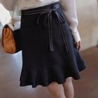 CLICK - Ruffle-Hem A-Line Skirt with Sash