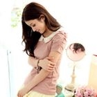 Tokyo Fashion - Crochet Collar Shirred-Sleeve Top