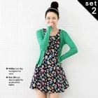lovemark - Set: V-Neck Cardigan + Sleeveless Floral-Print Dress