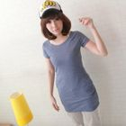 ZOO - Short-Sleeve Pinstriped Long Top