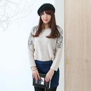 Lace-Yoke Knit Top