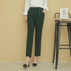 Styleberry - Button-Trim Tapered Pants Styleberry - Button-Trim Tapered Pants