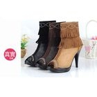Smoothie - Rhinestone Fringed Perforated Ankle Boots