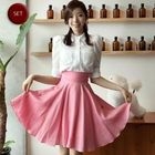 ode' - Set: Puff Sleeve Blouse + Linen A-Line Skirt