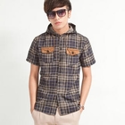 Free Shop - Faux-Suede Flap Plaid Hooded Shirt