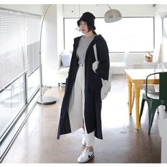 Miamasvin - Hooded Open-Front Long Jacket Miamasvin - Hooded Open-Front Long Jacket