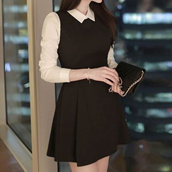 Fashion Street - 七分袖仿两件翻领连衣裙 Fashion Street - 七分袖仿两件翻领连衣裙