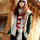 Ando Store - Drawstring-Waist Fleece-Trim Hooded Jacket