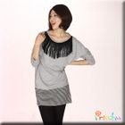 prischu - Fringed Neckline Striped Minidress