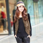 Meteshow - Furry Collar Open-Front Knit Vest
