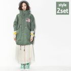 Beccgirl - Set: 3/4-Sleeve Drawstring-Hem Coat
