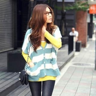 Striped Short-Sleeve Knit Cardigan Striped Short-Sleeve Knit Cardigan