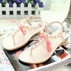 Grace Candy - Bow-Accent Beaded Thong Sandals