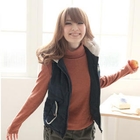 Tokyo Fashion - Badge-Accent Padded Hooded Vest