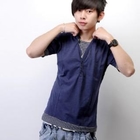 SeventyAge - Striped-Trim Henry-Neck T-Shirt