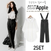 Silver Apple - Peasant Sleeved Long Blouse + Slacks with Suspender