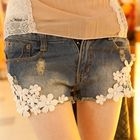 YOMI - Crocheted-Detail Distressed Denim Shorts