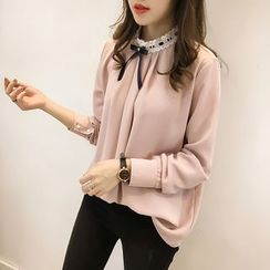 Little V - Long-Sleeve Ribbon Trim Blouse Little V - Long-Sleeve Ribbon Trim Blouse