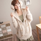 CatWorld - Rosette-Accent Hooded Furry-Knit Top
