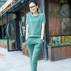 HuaYuZhiLu - Set: Drawstring-Detail Short-Sleeve Top + Sweatpants